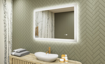 Espelho retangular de banheiro com iluminação LED 100x70 cm com Dual color, Interruptor tátil, Desembaciador