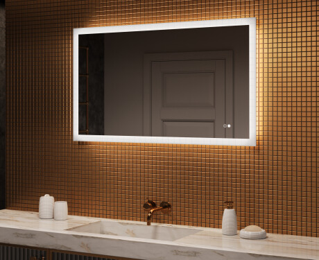 Espelho retangular de banheiro iluminado por LED 120x70 cm com Dual color, Interruptor tátil, Desembaciador