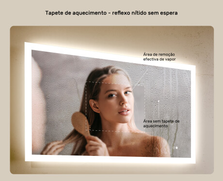 Espelho retangular de banheiro iluminado por LED 120x70 cm com Dual color, Interruptor tátil, Desembaciador #5