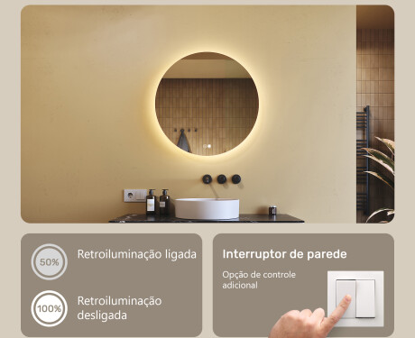 Espelho redondo com iluminação 60 cm, dupla cor, interruptor tátil, tapete de aquecimento #3