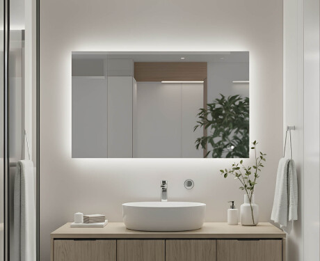 Espelho retangular de casa de banho com iluminação LED 80x60/60x80 cm, dupla cor, interruptor tátil, tapete de aquecimento