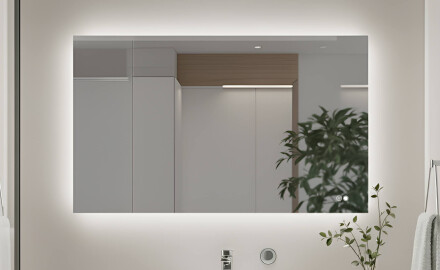 Espelho retangular de casa de banho com iluminação LED 80x60/60x80 cm, dupla cor, interruptor tátil, tapete de aquecimento