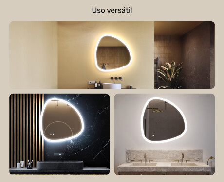 Espelho irregular com iluminação, 84×84 cm, bicolor, interruptor touch, tapete aquecedor #2
