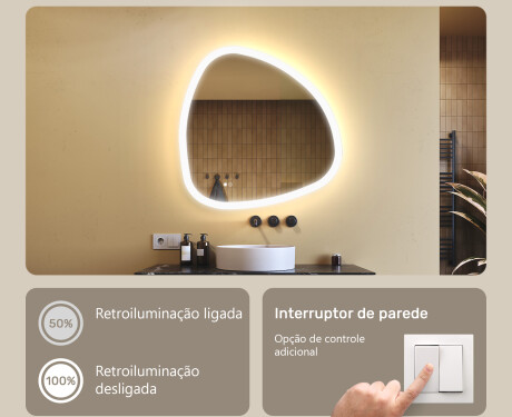 Espelho irregular com iluminação, 84×84 cm, bicolor, interruptor touch, tapete aquecedor #4