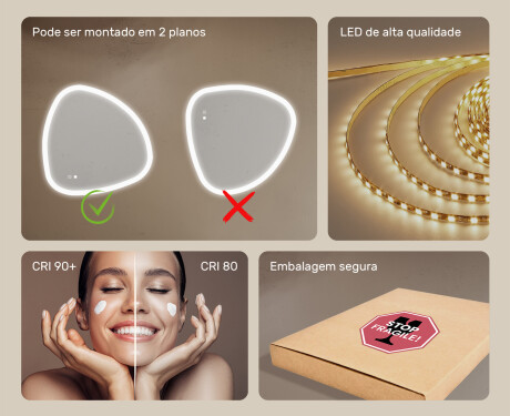 Espelho irregular com iluminação, 84×84 cm, bicolor, interruptor touch, tapete aquecedor #6
