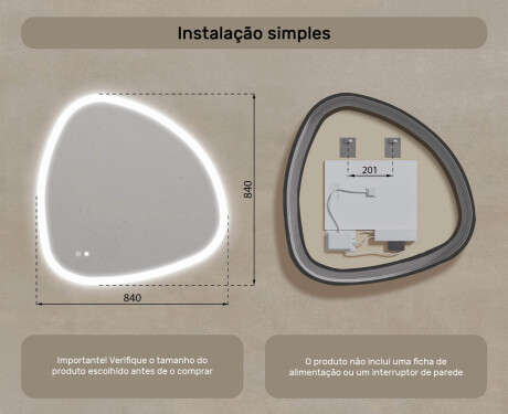 Espelho irregular com iluminação, 84×84 cm, bicolor, interruptor touch, tapete aquecedor #8