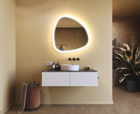 Espelho irregular com iluminação, 84×84 cm, bicolor, interruptor touch, tapete aquecedor #9
