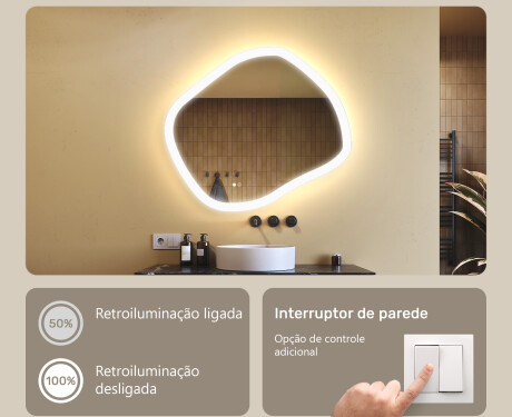 Espelho de banheiro com iluminação, 84×74 cm, bicolor, interruptor touch, tapete aquecedor #4