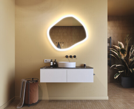 Espelho de banheiro com iluminação, 84×74 cm, bicolor, interruptor touch, tapete aquecedor #9