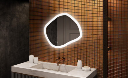 Espelho de banheiro com iluminação, 84×74 cm, bicolor, interruptor touch, tapete aquecedor