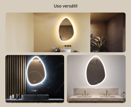 Espelho irregular com iluminação, 64×94 cm, bicolor, interruptor touch, tapete aquecedor #2
