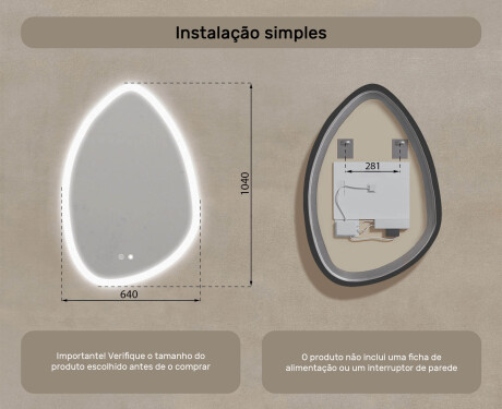 Espelho irregular com iluminação, 64×94 cm, bicolor, interruptor touch, tapete aquecedor #8