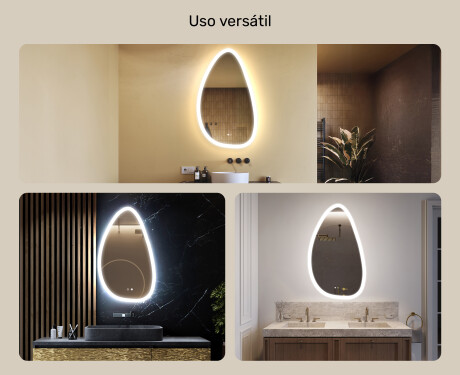 Espelho irregular com iluminação, 64×104 cm, bicolor, interruptor touch, tapete aquecedor #2