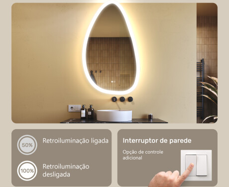Espelho irregular com iluminação, 64×104 cm, bicolor, interruptor touch, tapete aquecedor #4