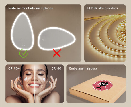 Espelho irregular com iluminação, 64×104 cm, bicolor, interruptor touch, tapete aquecedor #6