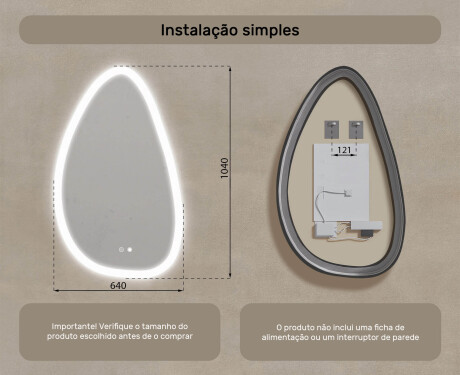 Espelho irregular com iluminação, 64×104 cm, bicolor, interruptor touch, tapete aquecedor #8