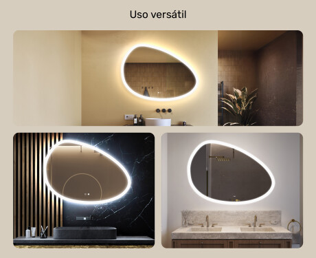 Espelho irregular com iluminação, 114×84 cm, bicolor, interruptor touch, tapete aquecedor #2