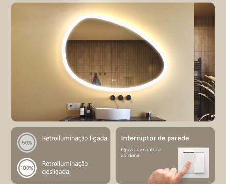 Espelho irregular com iluminação, 114×84 cm, bicolor, interruptor touch, tapete aquecedor #4