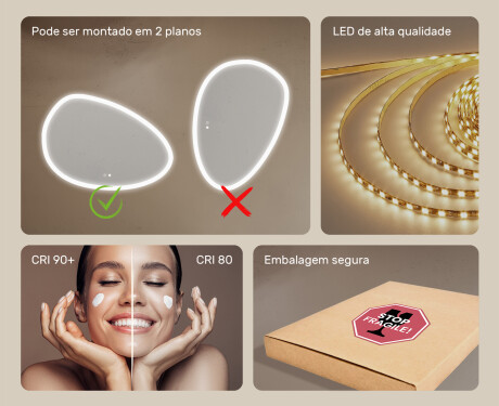 Espelho irregular com iluminação, 114×84 cm, bicolor, interruptor touch, tapete aquecedor #6