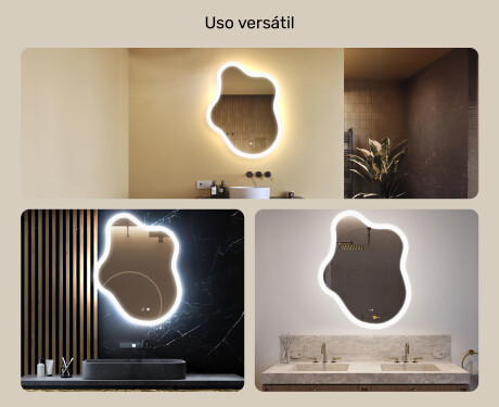 Espelho irregular com iluminação, 74×94 cm, bicolor, interruptor touch, tapete aquecedor #2