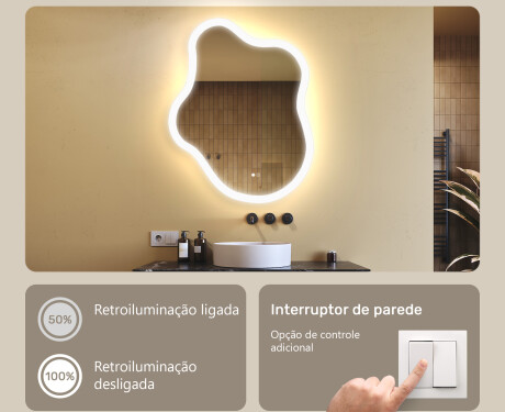 Espelho irregular com iluminação, 74×94 cm, bicolor, interruptor touch, tapete aquecedor #4