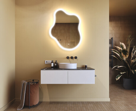 Espelho irregular com iluminação, 74×94 cm, bicolor, interruptor touch, tapete aquecedor #9