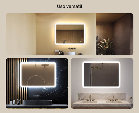 Espelho de banheiro arredondado com iluminação LED, 100×70 cm, bicolor, interruptor touch, tapete aquecedor #2