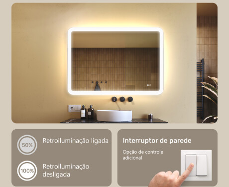 Espelho de banheiro arredondado com iluminação LED, 100×70 cm, bicolor, interruptor touch, tapete aquecedor #4