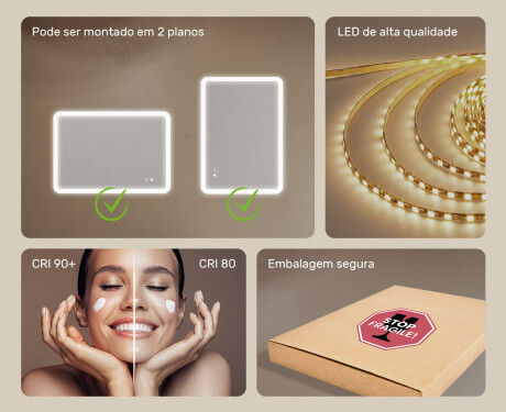 Espelho de banheiro arredondado com iluminação LED, 100×70 cm, bicolor, interruptor touch, tapete aquecedor #6