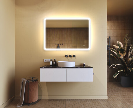 Espelho de banheiro arredondado com iluminação LED, 100×70 cm, bicolor, interruptor touch, tapete aquecedor #9