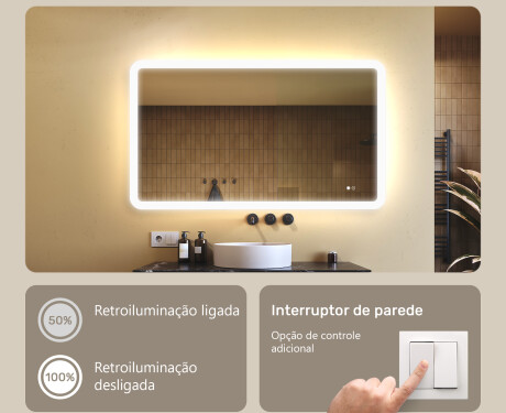 Espelho de banheiro arredondado com iluminação LED, 120×70 cm, bicolor, interruptor touch, tapete aquecedor #4