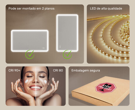 Espelho de banheiro arredondado com iluminação LED, 120×70 cm, bicolor, interruptor touch, tapete aquecedor #6