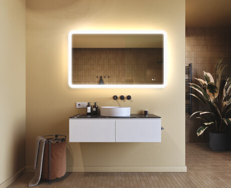 Espelho de banheiro arredondado com iluminação LED, 120×70 cm, bicolor, interruptor touch, tapete aquecedor #9