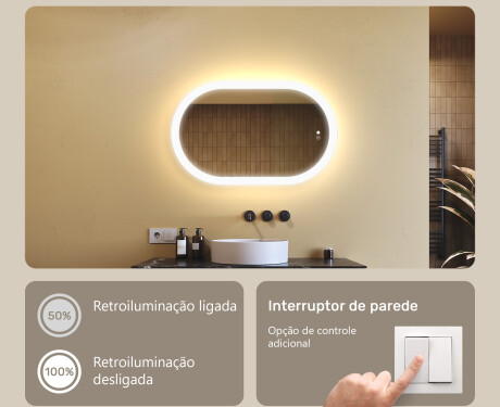 Espelho de banheiro iluminado, 80×50 cm, bicolor, interruptor touch, tapete aquecedor #4