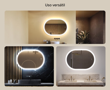 Espelho de banheiro iluminado, 100×70 cm, bicolor, interruptor touch, tapete aquecedor #2