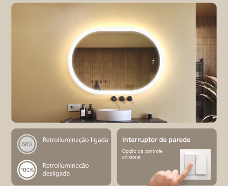 Espelho de banheiro iluminado, 100×70 cm, bicolor, interruptor touch, tapete aquecedor #4