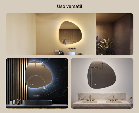 Espelho irregular com iluminação, 84×84 cm, bicolor, interruptor touch, tapete aquecedor #2