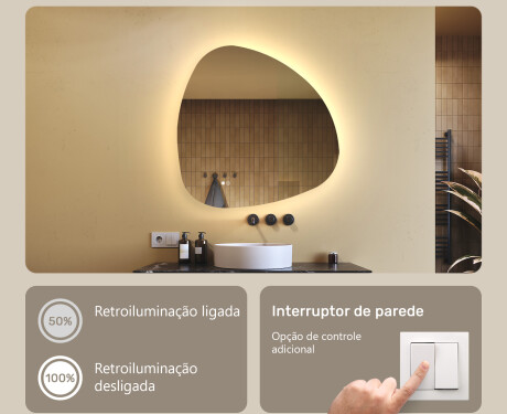 Espelho irregular com iluminação, 84×84 cm, bicolor, interruptor touch, tapete aquecedor #4
