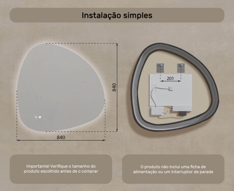 Espelho irregular com iluminação, 84×84 cm, bicolor, interruptor touch, tapete aquecedor #8