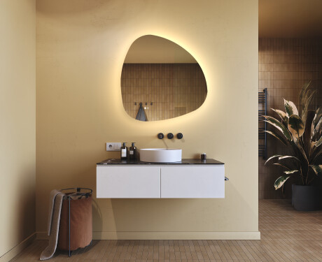 Espelho irregular com iluminação, 84×84 cm, bicolor, interruptor touch, tapete aquecedor #9