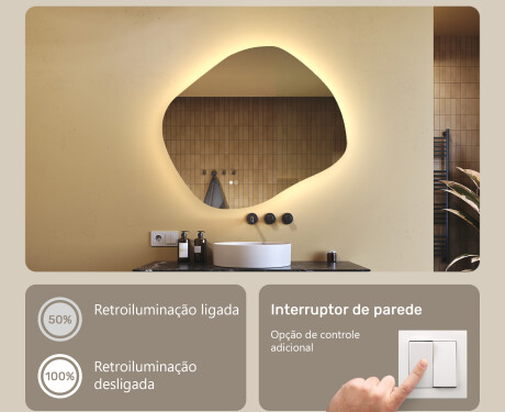Espelho de banheiro com iluminação, 84×74 cm, bicolor, interruptor touch, tapete aquecedor #4