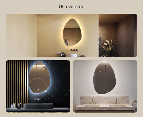 Espelho irregular com iluminação, 64×94 cm, bicolor, interruptor touch, tapete aquecedor #2