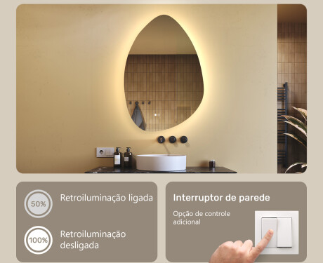 Espelho irregular com iluminação, 64×94 cm, bicolor, interruptor touch, tapete aquecedor #4