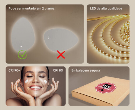 Espelho irregular com iluminação, 64×94 cm, bicolor, interruptor touch, tapete aquecedor #6