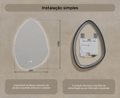 Espelho irregular com iluminação, 64×94 cm, bicolor, interruptor touch, tapete aquecedor #8