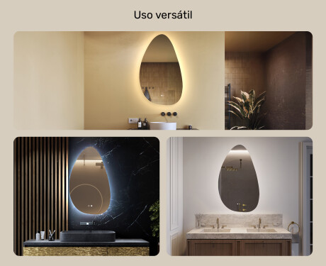 Espelho irregular com iluminação, 64×104 cm, bicolor, interruptor touch, tapete aquecedor #2