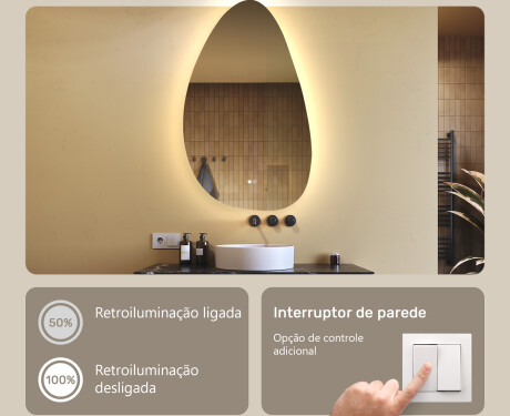 Espelho irregular com iluminação, 64×104 cm, bicolor, interruptor touch, tapete aquecedor #4