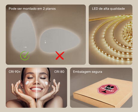 Espelho irregular com iluminação, 64×104 cm, bicolor, interruptor touch, tapete aquecedor #6