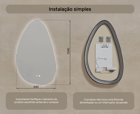 Espelho irregular com iluminação, 64×104 cm, bicolor, interruptor touch, tapete aquecedor #8