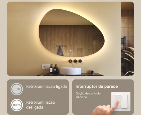 Espelho irregular com iluminação, 114×84 cm, bicolor, interruptor touch, tapete aquecedor #4
